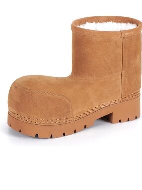 Chunky Suede Shearling-Lined Boot in Chestnut